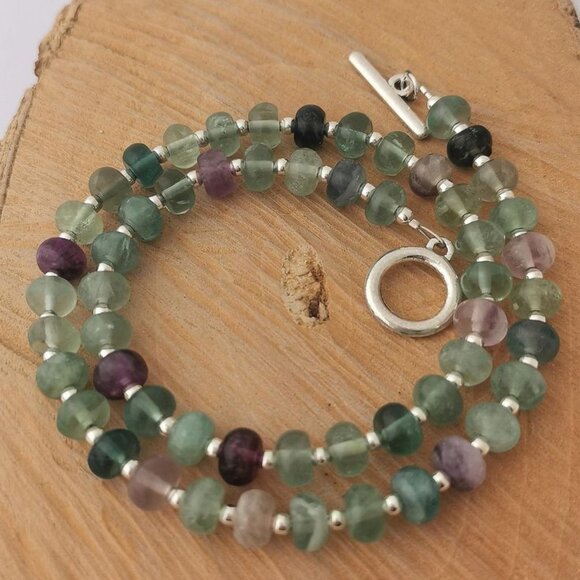 Rainbow Fluorite Beaded Necklace and Bracelet : Green & Purple Gemstone - Picture 3 of 6